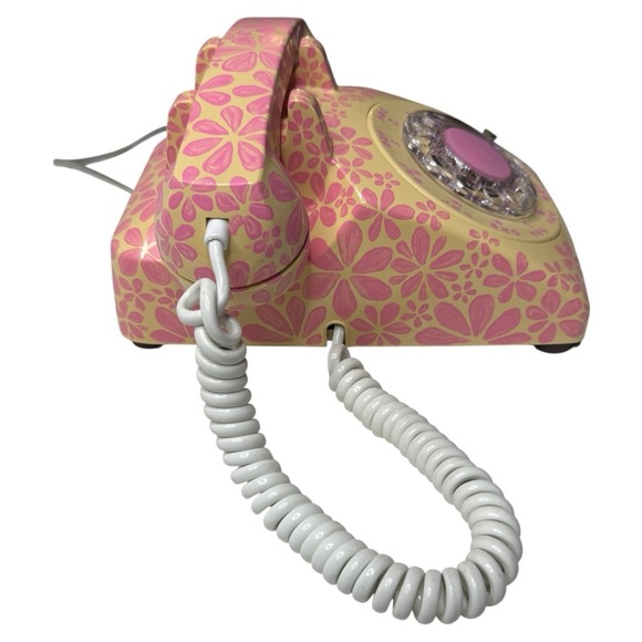 Vintage ITT Floral Rotary Phone Pink Cream Corded 500 - Picture 6 of 16